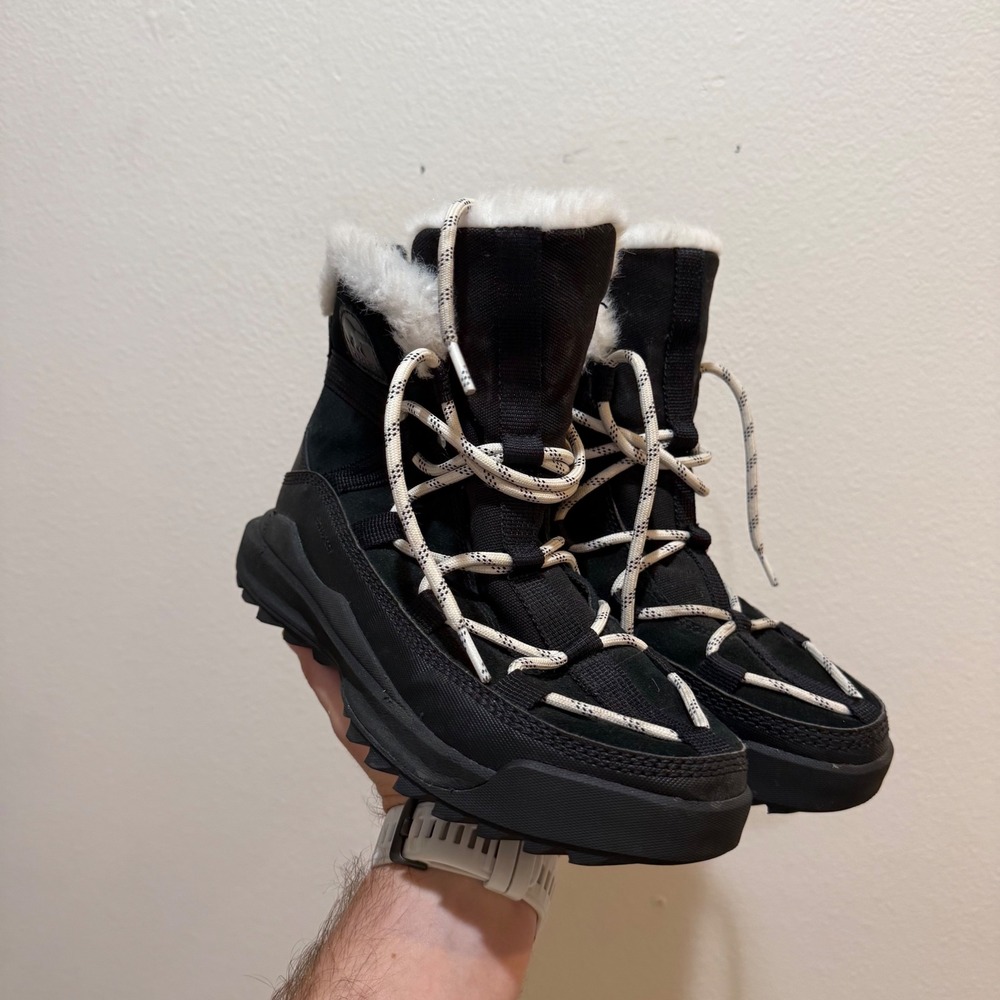 Sorel Kinetic Impact NXT Waterproof Boot Black White Faux Fur NL5050-010 Women 9